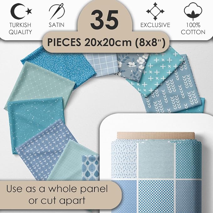 Cotton Satin Patchwork Fabric Panel – 35 Designs, 20×20 cm Squares, Single - Image 2