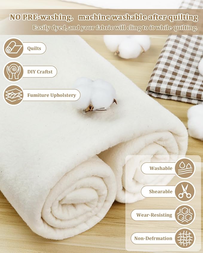 PLANTIONAL Grinding Natural Cotton Quilt Batting: 47-Inch x 59-Inch Light - Image 4