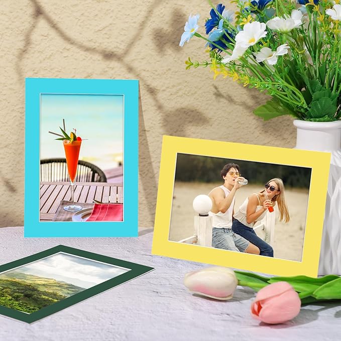 15 Pack 5x7 Picture Mats, Mixed Colors Frame Mattes for 4x6 Pictures Photo Frame Mat Core Bevel Cut Mat Board Show Kit for Photos, Prints, Artworks
