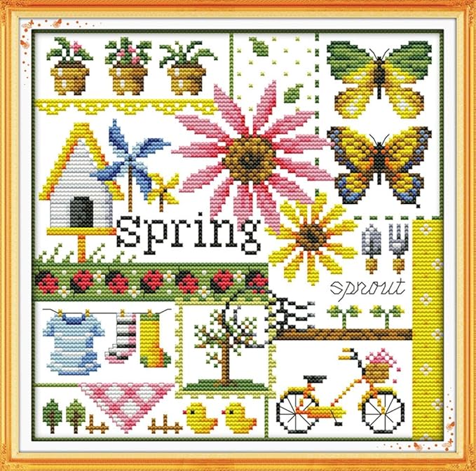 Awesocrafts Cross Stitch Kits, Four Seasons of Spring Easy Patterns Cross by Awesocrafts