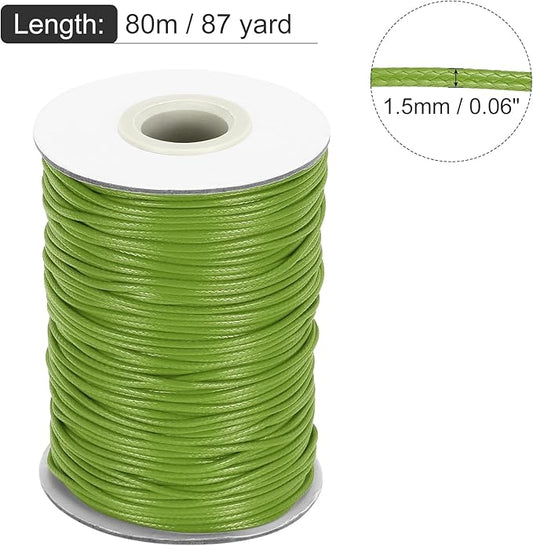 MECCANIXITY Waxed Cord 1.5mm Waxed Thread 87 Yard Wax String Leather Cord for Bracelet Making, Necklaces, Beading, Jewelry Making and DIY Crafts(Grass Green)