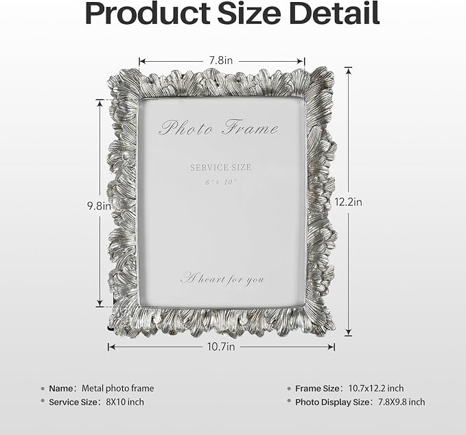Cuspin Silver 8x10 Picture Frame, Vintage Silver Ornate Palm Leaves Textured - Image 6