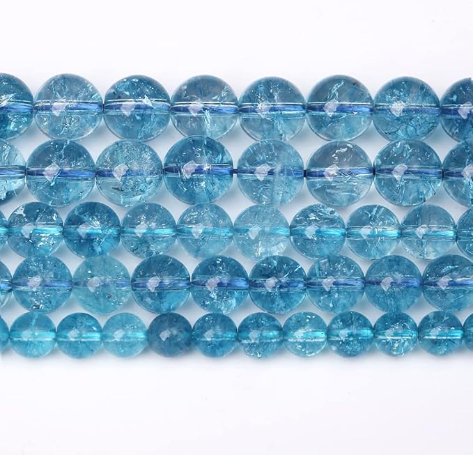 74pcs 10mm Blue Topaz Crystal Quartz Natural Stone Round Loose Beads for Jewelry Making DIY Bracelet Necklace Earrings 32" 2 Strands