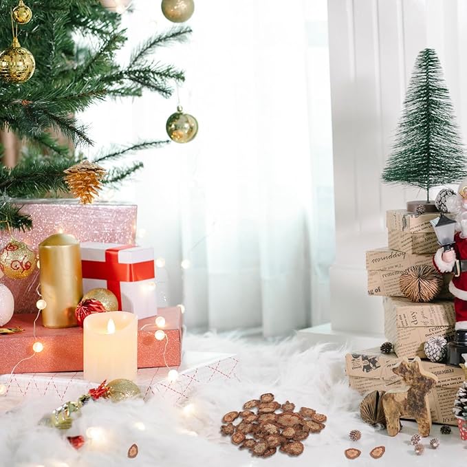 GALPADA Christmas Tree Bark Wood Slices Xmas Ornaments Mini Natural Vintage Round Log Discs for Arts & Crafts Home DIY Table Decoration