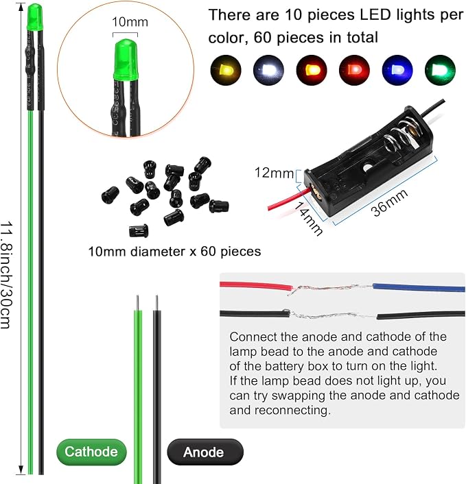 126 Pcs 12v LED Lights Kit, 60 Pre Wired LED Light Emitting Diodes 60 Plastic - Image 2