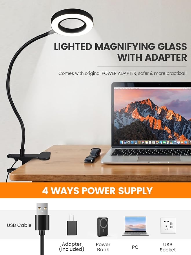 10X Magnifying Glass with Light, 5 Colors+10 Brightness Reading Lamp, 58 LED - Image 7