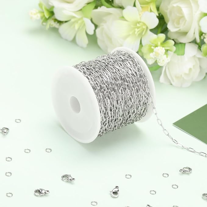 SMYHTGLIF 32.8 Feet Silver Cable Paperclip Jewelry Making Chains Stainless - Image 3
