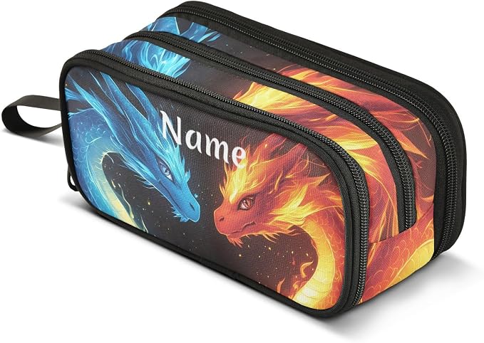 Custom Dragons Red Blue Fire Eyes Pencil Case Box Boys Girls Personalized Name by BOENLE-WELCOMEYOURCOMING