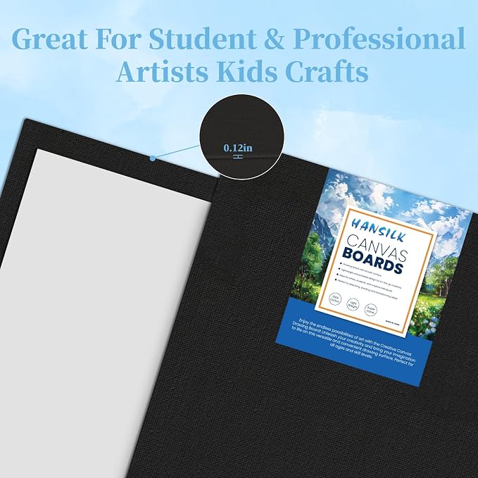 HANSILK 6 Pack Black Canvas for Painting 12x16 Inch, 100% Cotton Pre-Primed - Image 3