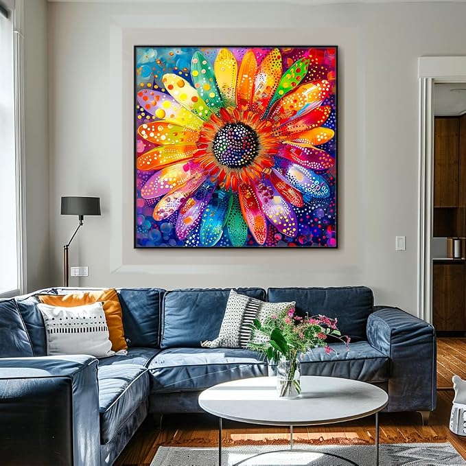 Bgraamiens Puzzle-Colorful Rainbow Pointillisme Gerbera Flower Jigsaw Puzzle - Image 4