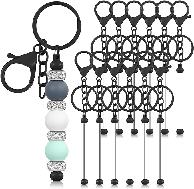 Tondiamo 12 Pcs Beadable Keychains Bars Bulk Blank Beaded Metal Keychain by Tondiamo