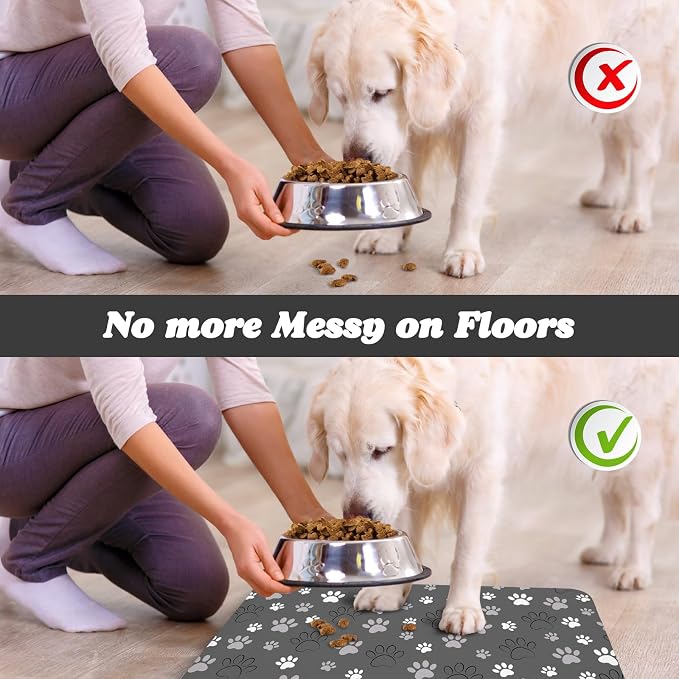 Dog Food Mat, Absorbent Water Bowl Mats Cat Pet Feeding Placemats Dark Gray 24 - Image 5