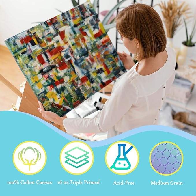 Gallery Wrapped Stretched Canvases for Painting 10x20 Inch 3-Pack, 16 oz Triple Primed Acid-Free 100% Cotton Blank Canvas, Rectangular Spline Canvas for Oil Paint Acrylics Pouring & Wet Art Media