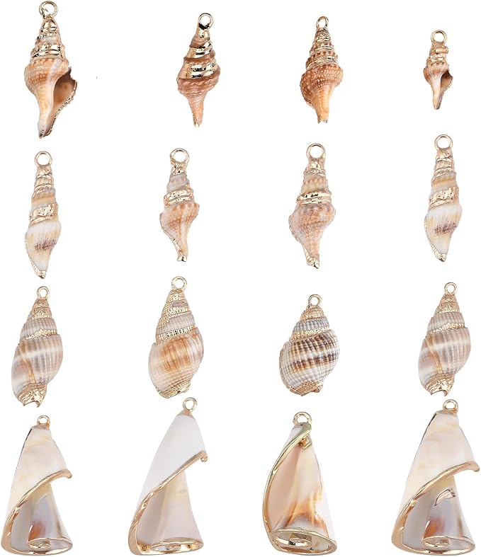 SUNNYCLUE 1 Box 16Pcs 4 Style Electroplate Spiral Seashells Craft Charms by SUNNYCLUE