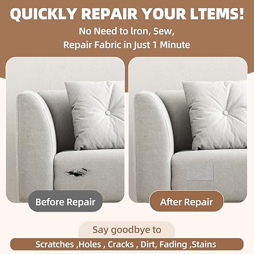 Fabric Repair Patch, 17X79 Inch Fabric Large Repair Tape, Self-Adhesive Patches for Furniture, Sofa, Car Interior, Shoes, Hand Bag, Clothing (Beige, 17X79 Inch)
