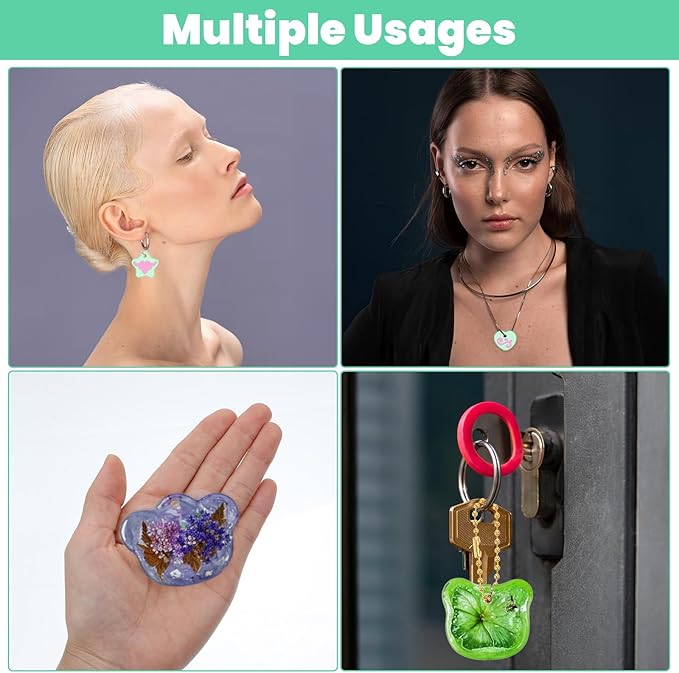 16Pcs Keychain Resin Molds Silicone with Hole, Jewelry UV Resin Keychain Molds, Epoxy Resins Mold for Keychains Pendant Jewelry Making