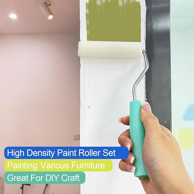11 Pack Paint Roller Kit, 4 Inch Microfiber Paint Roller Covers, Mini Wool Blend Paint Rollers with Tray, Small Roller Brush Kit for Painting Walls, Doors, Cabinets