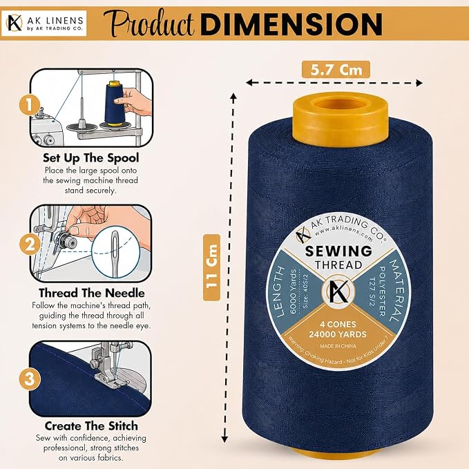 AK TRADING CO. 4-Pack Navy Blue All Purpose Sewing Thread Cones of High Tensile - Image 2