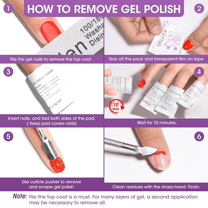 GELLEN Acetone Nail Polish Remover Pads, Professional Gel Polish Remover Pads, 200 Pack Travel Bulk Set with Tools, Individually Wrapped Quick & Effective Soak Off Remover for Salon Home