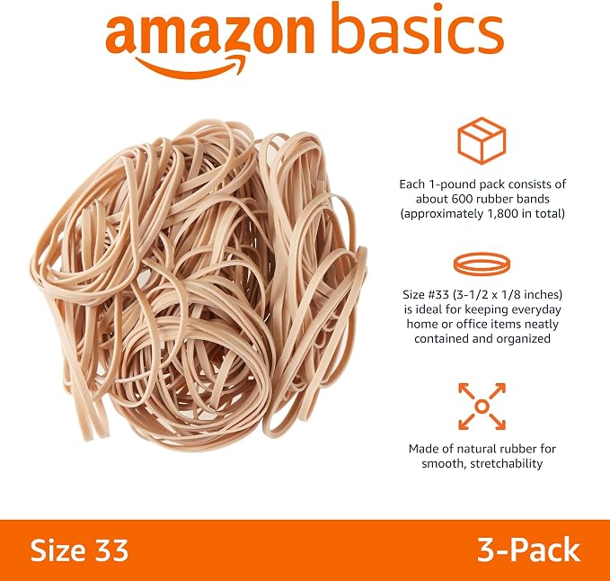 Amazon Basics Rubber Bands, Office Supplies, Size 33, 600 Bands/1 lb Pack - Image 2