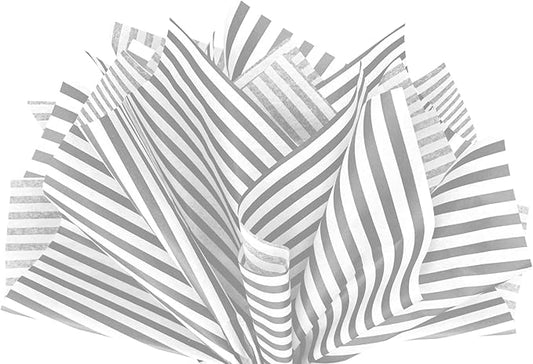 Flexicore Packaging Metallic Silver Pin Stripe Print Gift Wrap Tissue Paper Size: 15 Inch X 20 Inch | Count: 100 Sheets | Color: Silver Pin Stripe