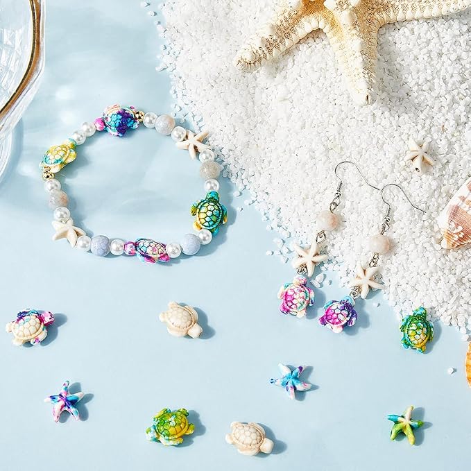 SUNNYCLUE 120PCS 2 Styles Turquoise Turtle Starfish Beads Summer Beads Hawaii - Image 4
