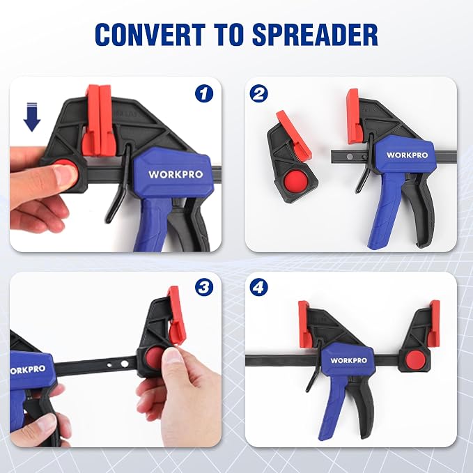 WORKPRO 6" Bar Clamps for Woodworking, One-Handed Clamp/Spreader, Light Duty - Image 4