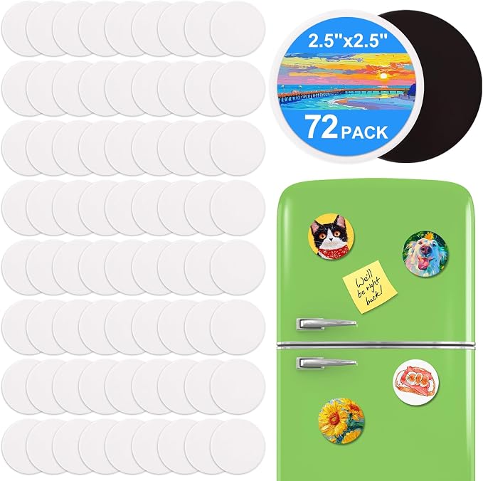 72Pack 2.5x2.5IN Round Mini Canvas Magnets, Small Magnetic Paint Canvas | by ESRICH