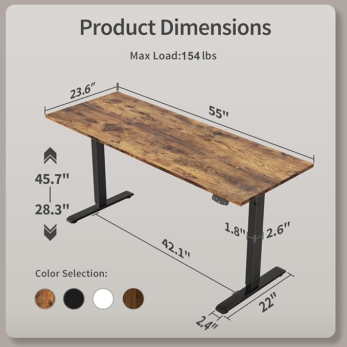 Agilestic Electric Standing Desk, 55 x 24 Inches Height Adjustable Desk - Image 3