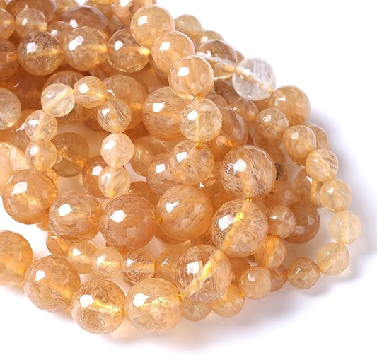 32pcs 12mm Natural Faceted Tea Watermenlon Jade Stone Beads for Jewelry Making Energy Healing Beads DIY Bracelet Necklace Accessories 15" (12mm, Faceted Tea Yellow Jade)