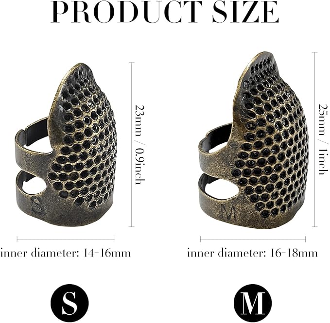 FR 4 Pack (2 Sizes, S/M) Sewing Thimble Finger Protector, Adjustable Finger Metal Shield Protector Pin Needles Sewing Quilting Craft Accessories DIY Sewing Tools Needlework Copper