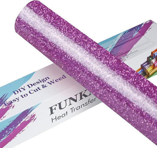 FUNKAKA Glitter Purple Pink HTV Heat Transfer Vinyl Rolls, 12" x 8ft PU Iron on Vinyl for T-Shirt Purple Pink Glitter HTV Vinyl for All Cutter Machines Easy to Cut & Weed for Heat Vinyl Design