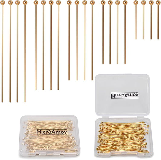 100pcs 18K Gold Filled Ball Pins Non Tarnish Craft Earring Bracelet Jewelry Making Accessories Supplies (50mm (1.96in), Gold-Ball Pin)