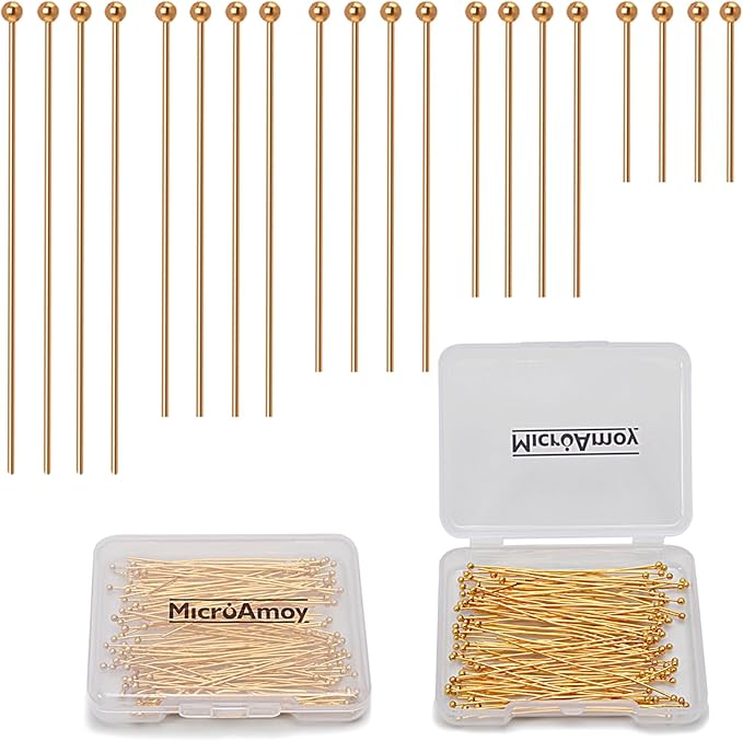 100pcs 18K Gold Filled Ball Pins Non Tarnish Craft Earring Bracelet Jewelry Making Accessories Supplies (70mm (2.75in), Gold-Ball Pin)