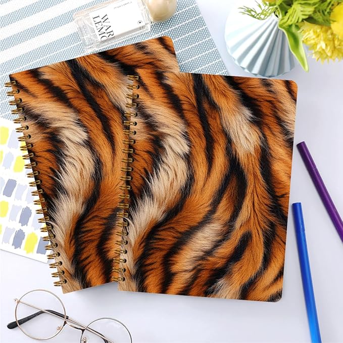 2 PCs Tiger Journaling Notebooks Tiger Print Spiral Notebook Animal Print Aesthetic Design Gifts for Women Teen Girls Note Books Journals for Writing Hardcover Notebook Office Classroom Supplies