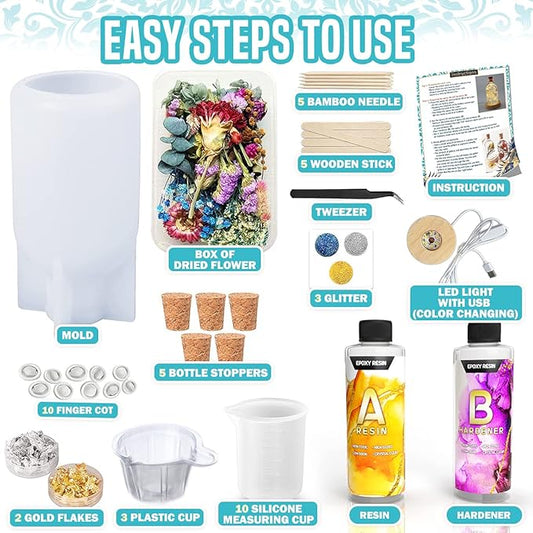 Zoncolor Bottle Resin Molds Silicone Kit - Night LED Light Lamp Bulb Art Craft Accessories Supplies and Tools DIY Unique Clear Bottle Shape Epoxy Molds and Stopper Cool Home Office Kitchen Decoration