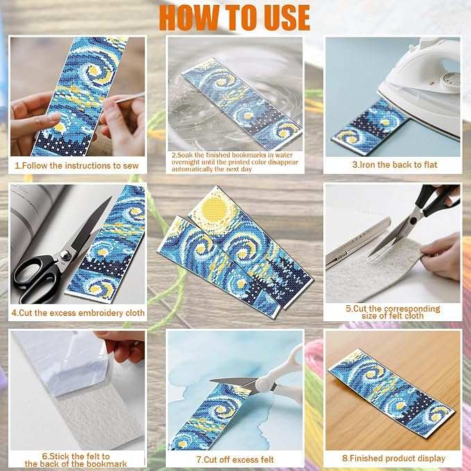 FREEBLOSS 6 Set 11CT Cross Stitch Bookmarks Kit Starry Sky Stamped Cross Stitch - Image 5