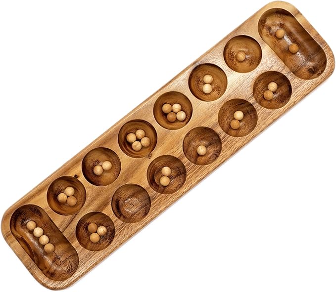 BSIRI Mancala Wooden Classic Board Game Entertainment for Family AdultsTeens Kids Ideal for Game Nigh Play with 2 or More People in All Ages