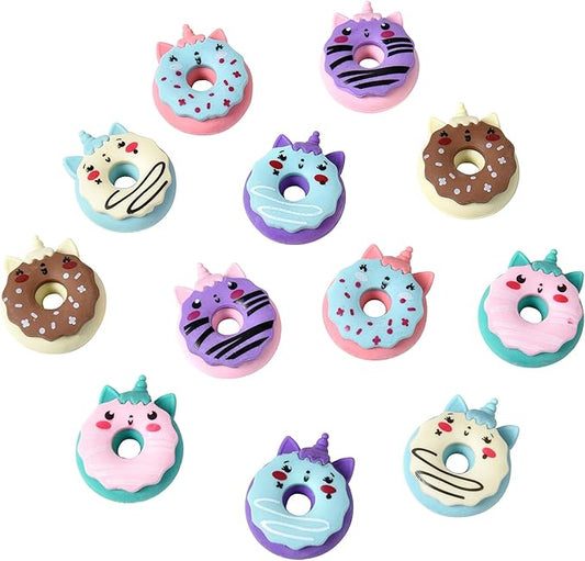 HILAZA Donut Erasers for Kids Bulk, 24 Pieces 3D Cute Fun Monster Erasers for Party Favors Classroom Prizes