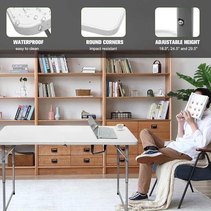 Byliable Folding Table 4 Foot Portable Heavy Duty Plastic Fold-in-Half Utility - Image 7