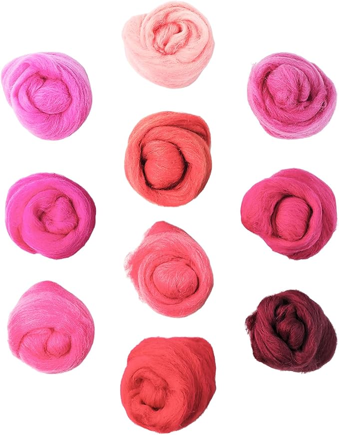Needle Felting Wool, 10 Colors Wool Roving Yarn by Flylin