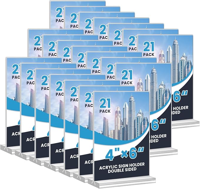 Acrylic Sign Holder 4x6, 21 Pack Clear Table Menu Vertical Double Sided Display by Unknown