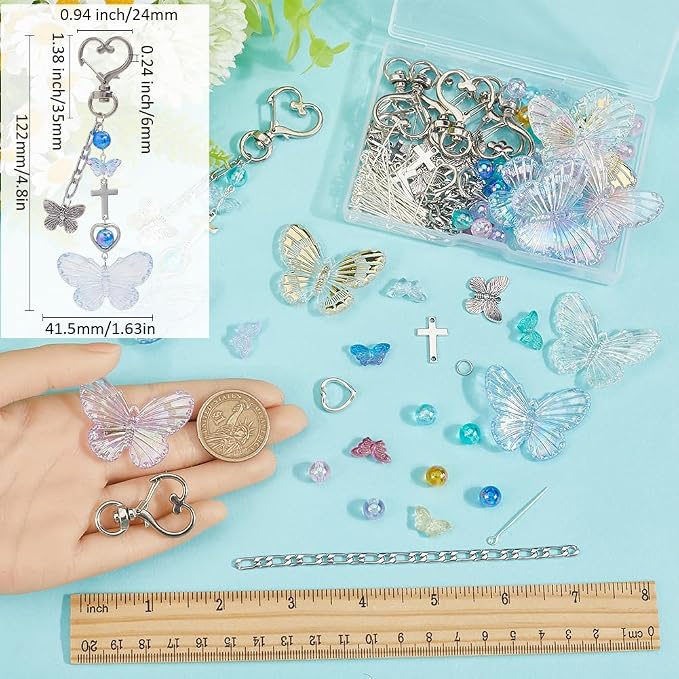 SUNNYCLUE 128Pcs Butterfly Keychain Making Kit Butterflies Beads Colorful - Image 3