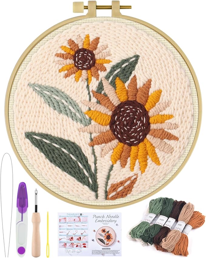 ERKOON Punch Needle Kit Beginners Adults, DIY Easy Flower Embroidery Set by ERKOON