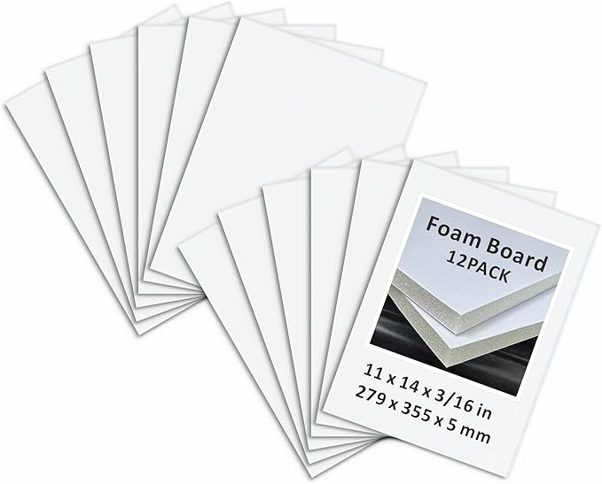 Foam Board 11 x 14 in, ZXUNLIEH 12 Pack White Poster Board, 3/16 in Thick Craft Foam Core Board, Puzzle Board, Double Sided, Foam Sheets for Picture, Project, Presentation, Artwork, Signage and Crafts