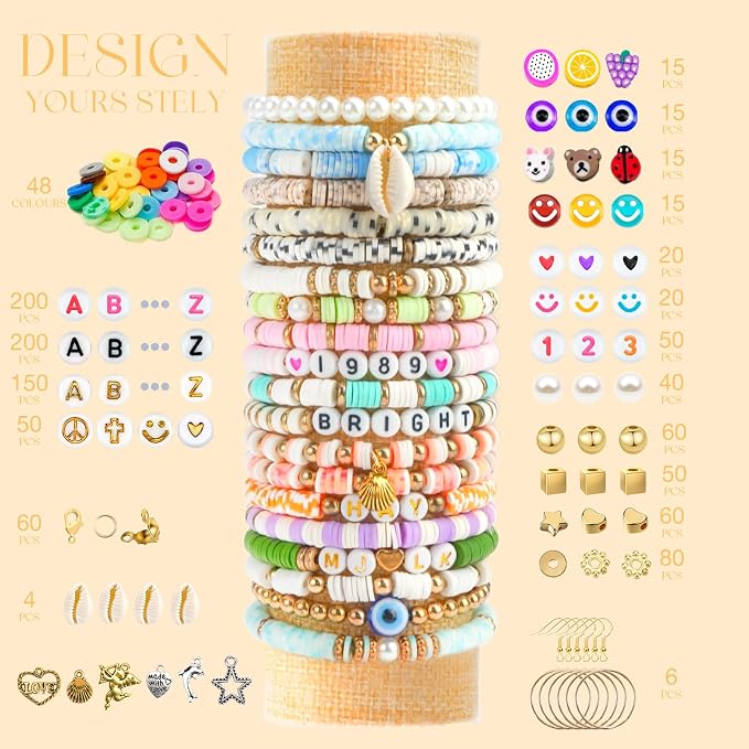 Sunlode Clay Beads Bracelet Making Kit, 3 Boxes 15, Charms and Elastic Strings - Image 2