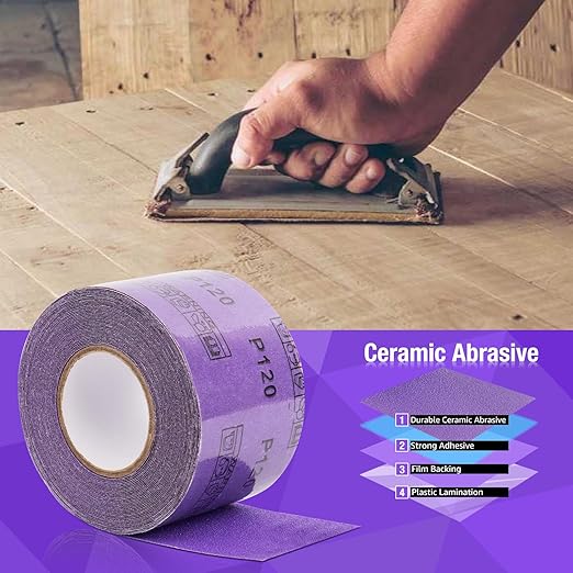 1000 Grit PSA Purple Film Ceramic Sandpaper Roll, 2-3/4" Wide Continuous 20 Yard Longboard Sanding Roll Wet Dry Sanding Blocks Self Adhesive Sticky Back Sanding Sheets for Woodworking Automotive