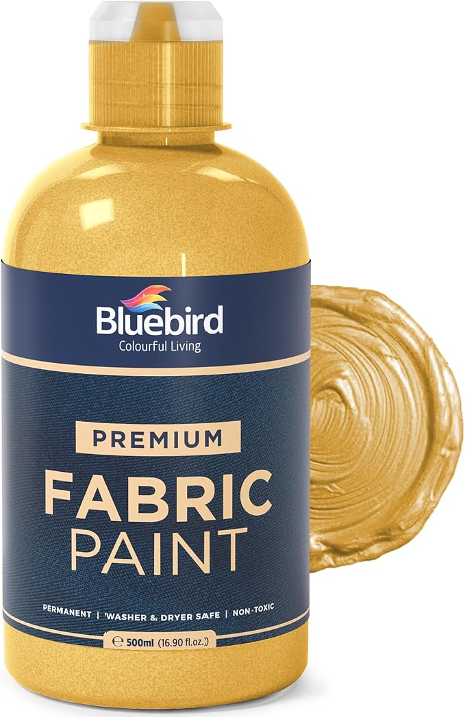BLUEBIRD Fabric Paint, Light Gold, 16.9 Fl Oz, Permanent Fabric Paints by BluebirdArts