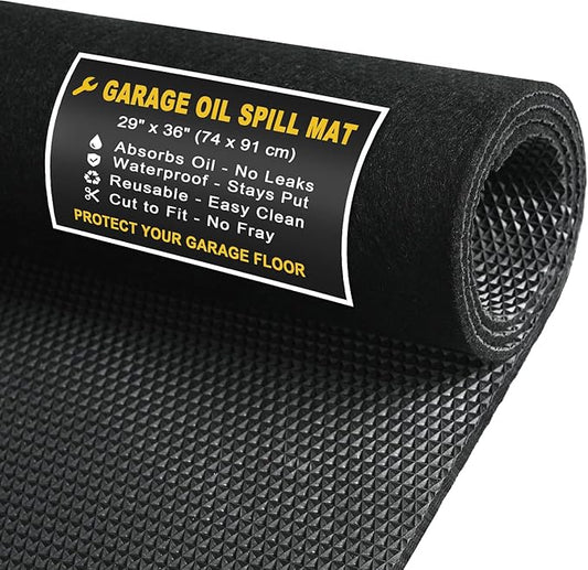 Golener Oil Spill Mat - Garage Floor Mat, Absorbent Oil Pad, Premium Maintenance Mat, Waterproof, Contain Liquid, Protect Garage Surface from Spill & Stain, Reusable, Washable, Durable, Black, 29”x36”