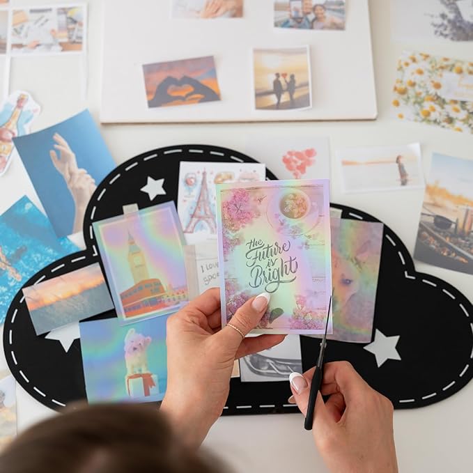 20 Sheets Holographic Sticker Paper,8.5x11 Inch Clear Printable Vinyl Sticker Papers,Self-Adhesive Waterproof for Inkjet/Laser Printer（Clear Laser）